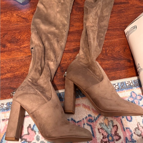 STEVE MADDEN Emotions Women's Over-the-Knee Faux Suede Boots - Taupe Heeled - Picture 3 of 6